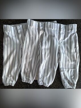 Youth Champro White Pinstripe Baseball Pants x2 SM and x1 MD (INCLUDES ALL 3)